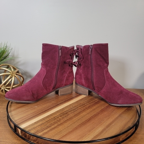 Breckelles Houston-14 Vegan Suede Chunky Heel Wine Lace Up Back Boot Size 8 - Picture 8 of 16